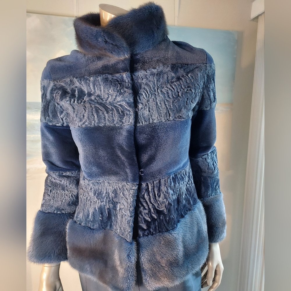$25,000 NEW OSCAR DE LA RENTA FUR BLUE MINK LAMB JACKET M L